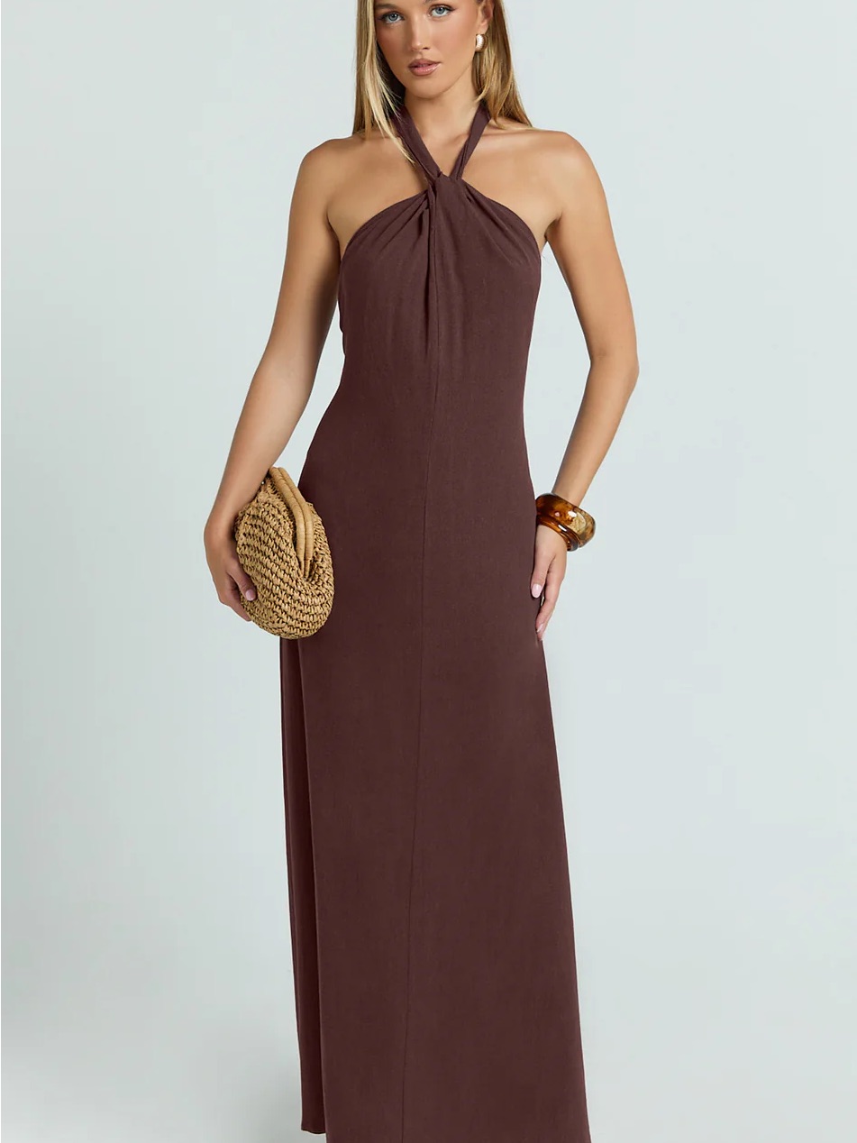 Showpo Chocolate Twist-Front Strapless Maxi Dress - Hilda Maxi